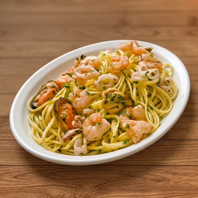 Frutos Do Mar c/ Pasta Em Molho Alfredo Ou A Marinheira.