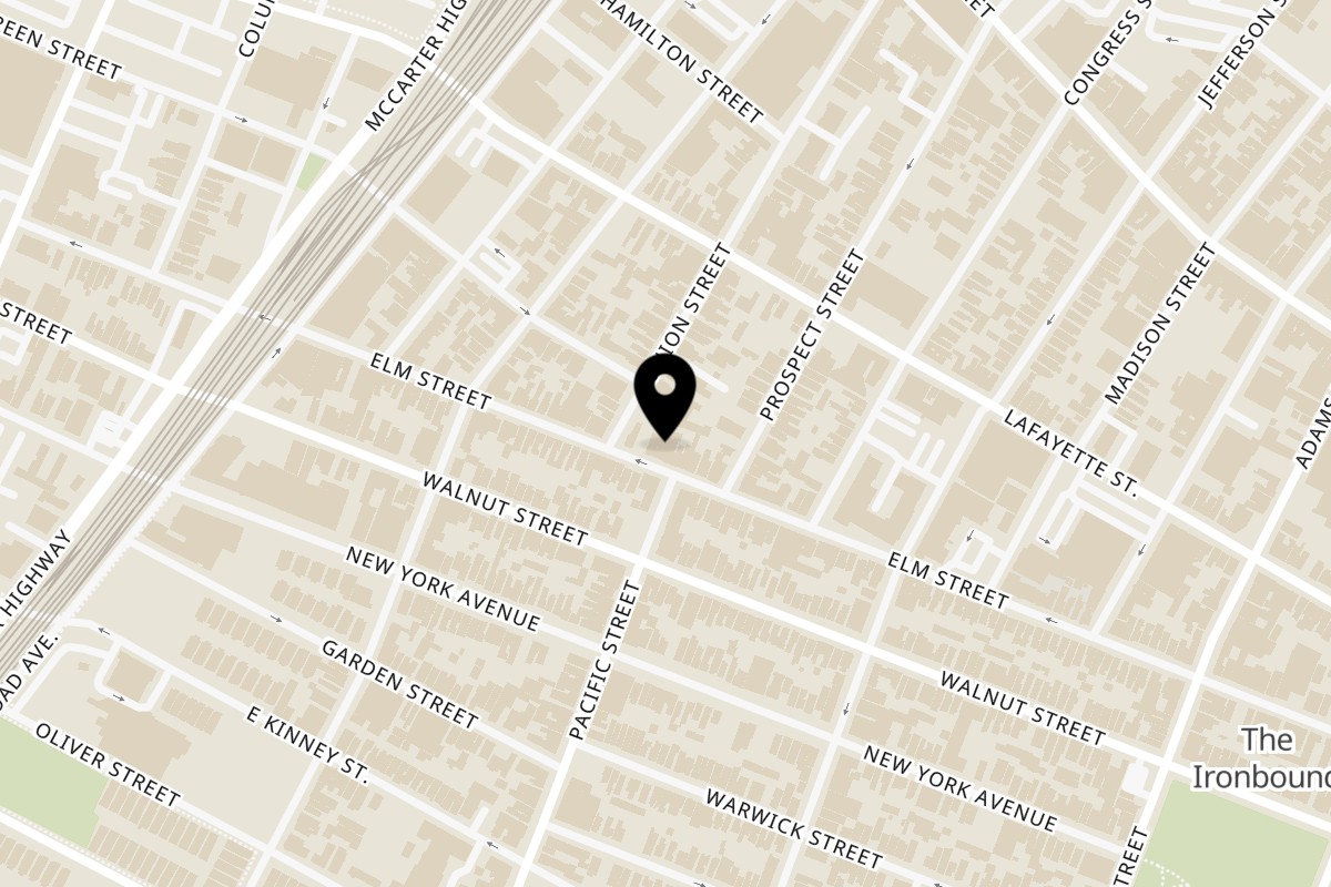Map showing the location of PortuCale Restaurant & Bar on 129 Elm St in Newark